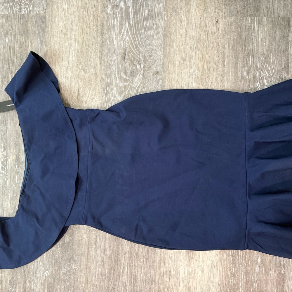 Lulus Elegant Navy Blue Off-Shoulder Dress